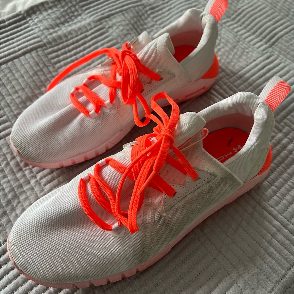 Under Armour White and Neon Orange Athletic Shoes